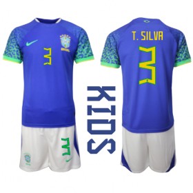 Brasilien Thiago Silva #3 Borta Kläder Barn VM 2022 Kortärmad (+ Korta byxor)